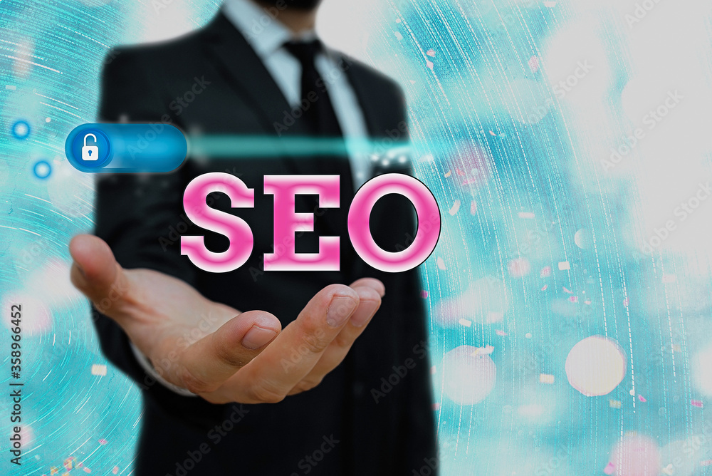 Poster text sign showing seo. business photo text search engine optimization increasing quality and quantit