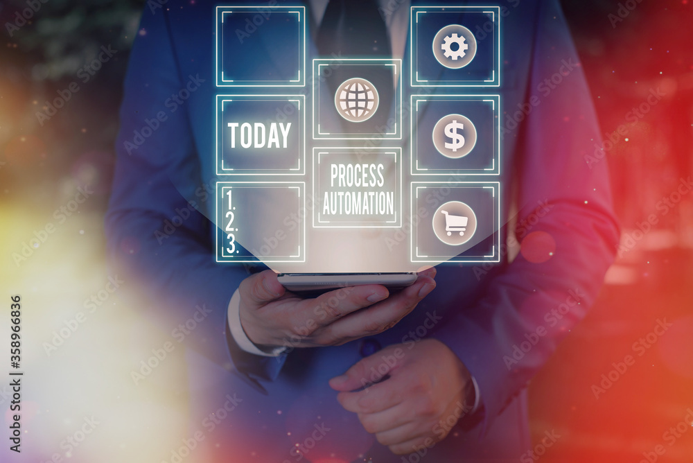 Poster conceptual hand writing showing process automation. concept meaning the use of technology to automat