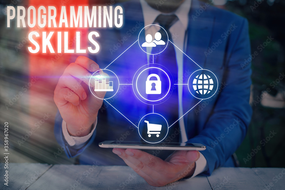 Poster Conceptual hand writing showing Programming Skills. Concept meaning expertise required to program according to constraints