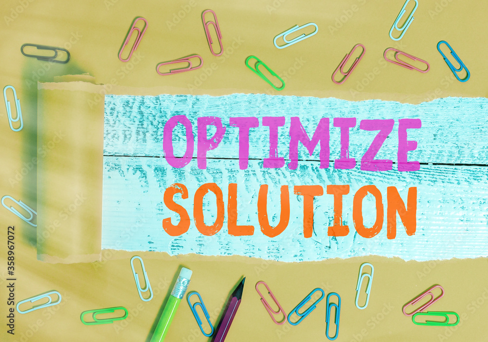 Poster text sign showing optimize solution. business photo text process of finding the greatest value of th