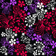 Abstract Floral Texture Print Design Black Background
