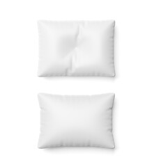 White pillow and crease pillow isolated on white background with blank template. Pillow mockup for design. 3D rendering.