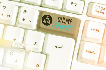 Word writing text Online Agreement. Business photo showcasing contracts that are created and signed...