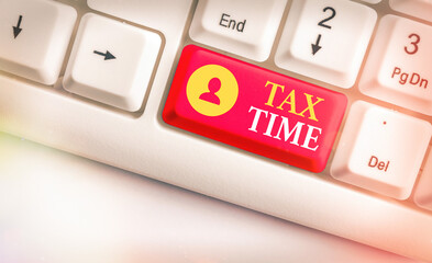 Conceptual hand writing showing Tax Time. Concept meaning Notification of the need to file tax...