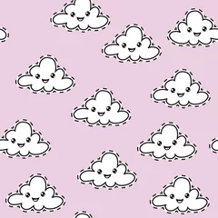 Meubelstickers Beautiful clouds with eyes on a pink background seamless pattern in kawaii style © Lucky Project