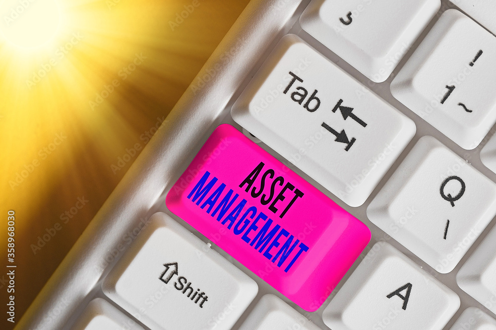Poster writing note showing asset management. business concept for precise handling of resources for future