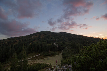 Colorful clouds at sunset above mountains in Poland