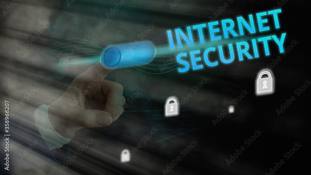 Poster handwriting text internet security. conceptual photo process to protect against attacks over the int