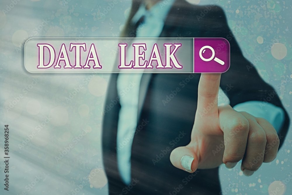 Poster conceptual hand writing showing data leak. concept meaning released illegal transmission of data fro