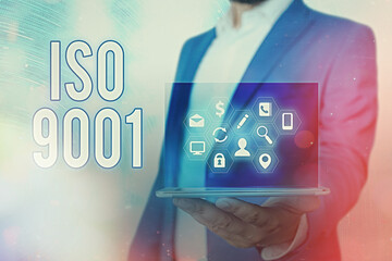Handwriting text Iso 9001. Conceptual photo the appropriate international standard followed to...