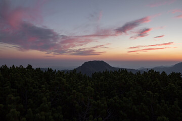 Colorful clouds at sunset above mountains in Poland