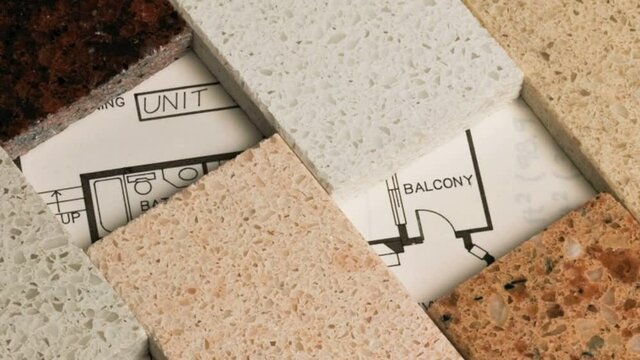 Selection of granite stone counter top and floor tiles samples