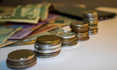 Coins and banknotes of different currencies