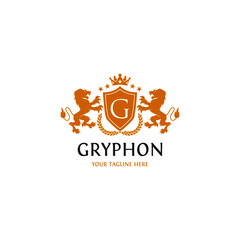 Gryphon, King Lion Label Logo Illustration  Template, Lion Strong Logo Royal Premium Elegant Design