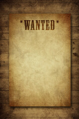old blank wanted poster on wooden background