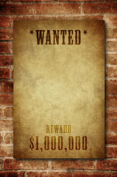old blank wanted poster on brick wall