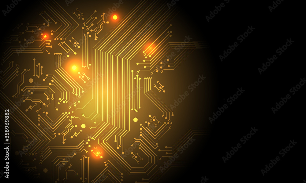 Poster technology gold circuit mainboard computer with blank space futuristic background vector illustratio