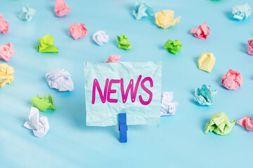 Handwriting text News. Conceptual photo comprehensive uptodate information from sources all over...