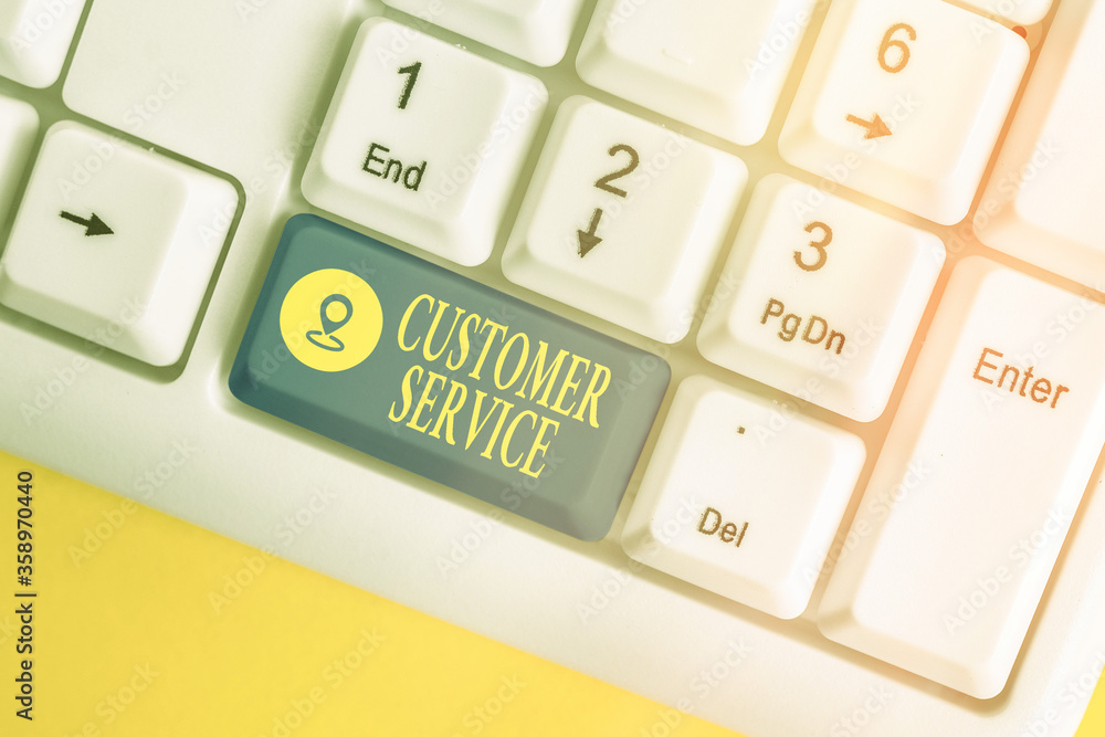 Poster writing note showing customer service. business concept for direct interaction with the consumers of