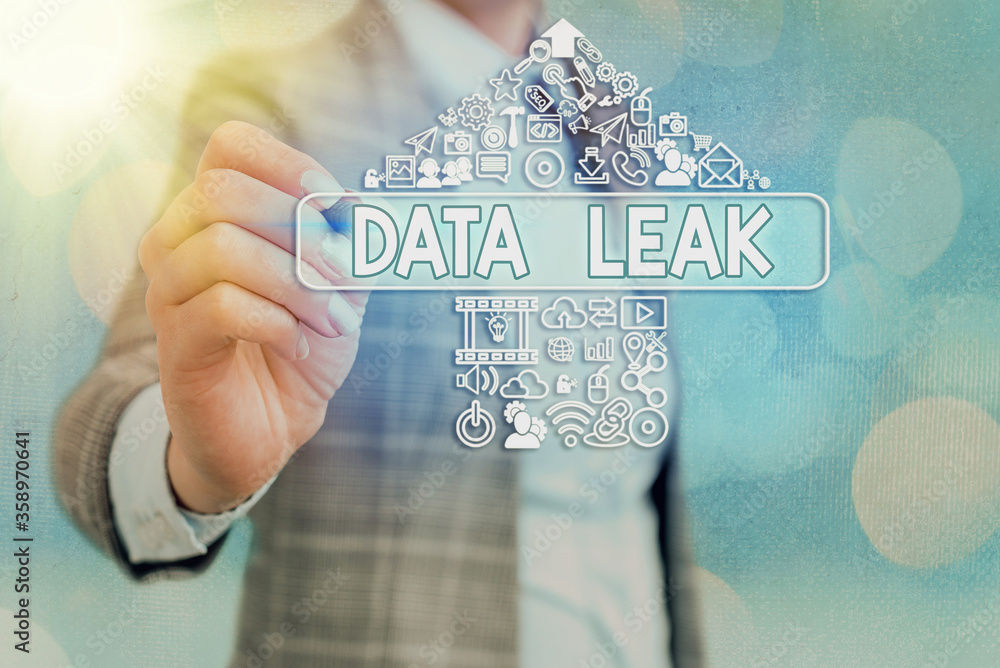 Poster writing note showing data leak. business concept for released illegal transmission of data from a co
