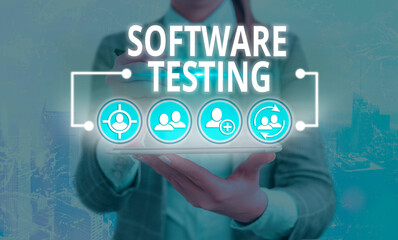 Word writing text Software Testing. Business photo showcasing activity to check whether the results match the expected