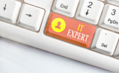 Conceptual hand writing showing It Expert. Concept meaning expertise when dealing with database...