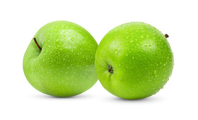 Green Apple Isolated on White Background with water drop