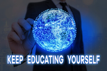 Handwriting text Keep Educating Yourself. Conceptual photo dont stop studying Improve yourself using Courses Elements of this image furnished by NASA