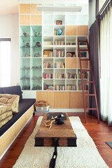 Modern interior with cozy reading corner
