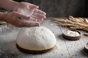 baker's hands make dough