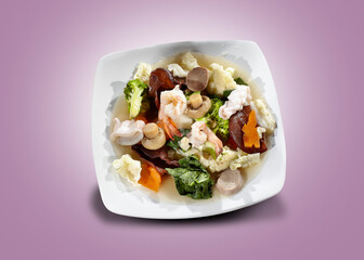 Capcay seafood, traditional Indonesian and Asian cuisine. Vegetables cooked stir-fried with seafood.
