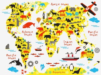 Animal map of the world for children and kids © moloko88