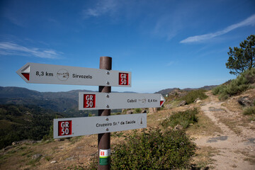 Gerês indication sign for nature hike pathways