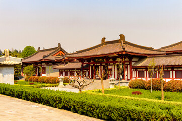 Fototapeta premium It's One of the pavilions of the Giant Wild Goose Pagoda complex, a Buddhist pagoda Xi'an, Shaanxi province, China. It was built in 652 during the Tang dynasty. UNESCO world heritage