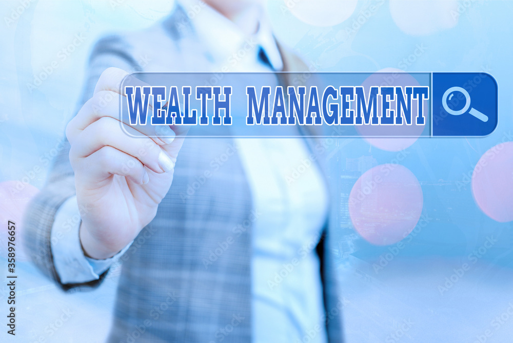 Aufkleber writing note showing wealth management. business concept for investment advisory that combines other