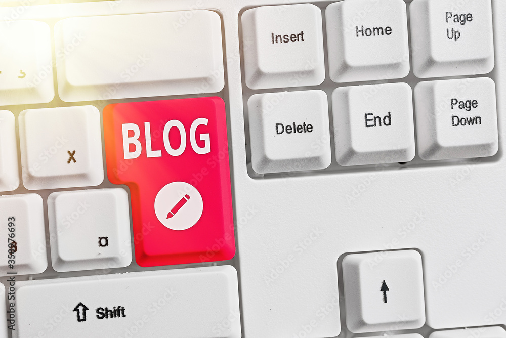 Aufkleber conceptual hand writing showing blog. concept meaning platform where writer share their views on an 