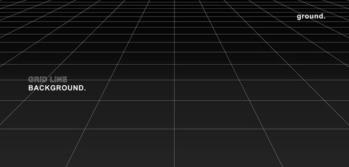 Empty futuristic digital room grey-black background with white grid space line color surface. Network cyber technology. banner, cover, terrain, sci-fi, wireframe, and related to background.