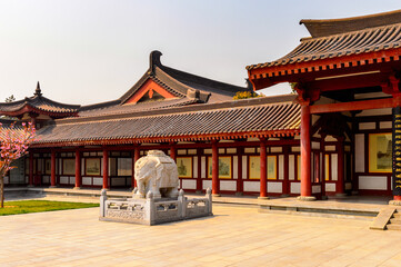 It's One of the pavilions of the Giant Wild Goose Pagoda complex, a Buddhist pagoda Xi'an, Shaanxi province, China. It was built in 652 during the Tang dynasty. UNESCO world heritage