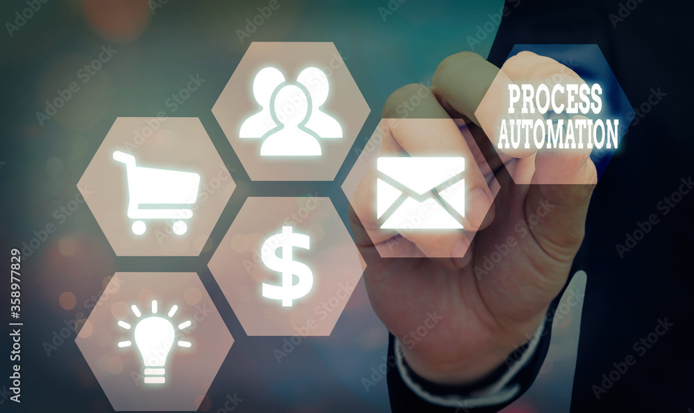 Poster handwriting text process automation. conceptual photo the use of technology to automate business act