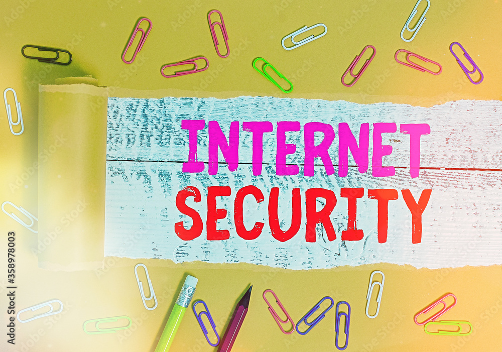 Poster text sign showing internet security. business photo text process to protect against attacks over the