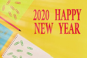 Text sign showing 2020 Happy New Year. Business photo showcasing celebration of the beginning of...