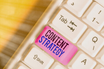 Writing note showing Content Strategy. Business concept for important Marketing approach...