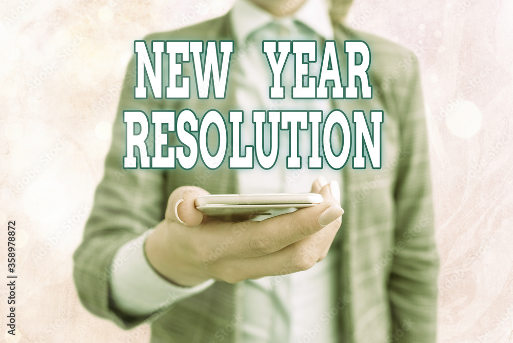 Aufkleber conceptual hand writing showing new year resolution. concept meaning listing of goals and change wit
