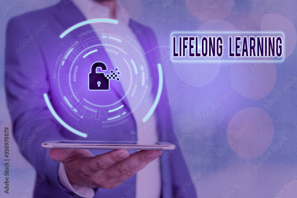 Poster handwriting text lifelong learning. conceptual photo pursuit of knowledge for an individualal or pro