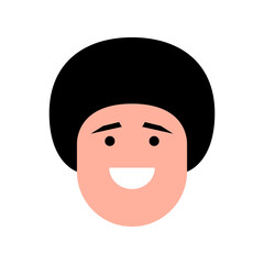 Vector illustration of young smiling man in a traditional round hat. Portrait of handsome cheerful boy. Avatar, profile, ID picture of a young person. Human head illustration wearing a national hat