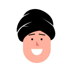 Vector illustration of young smiling man in a turban. Portrait of handsome cheerful boy. Avatar, profile, ID picture of a young person. Human head illustration wearing traditional hat