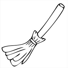 witch s broom, women yagi for flying, vector doodle element for halloween celebration in doodle style, black outline