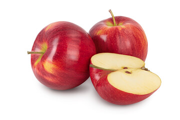 Red apple with half isolated on white background with clipping path and full depth of field