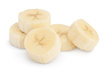 banana pieces isolated on white background with clipping path and full depth of field.