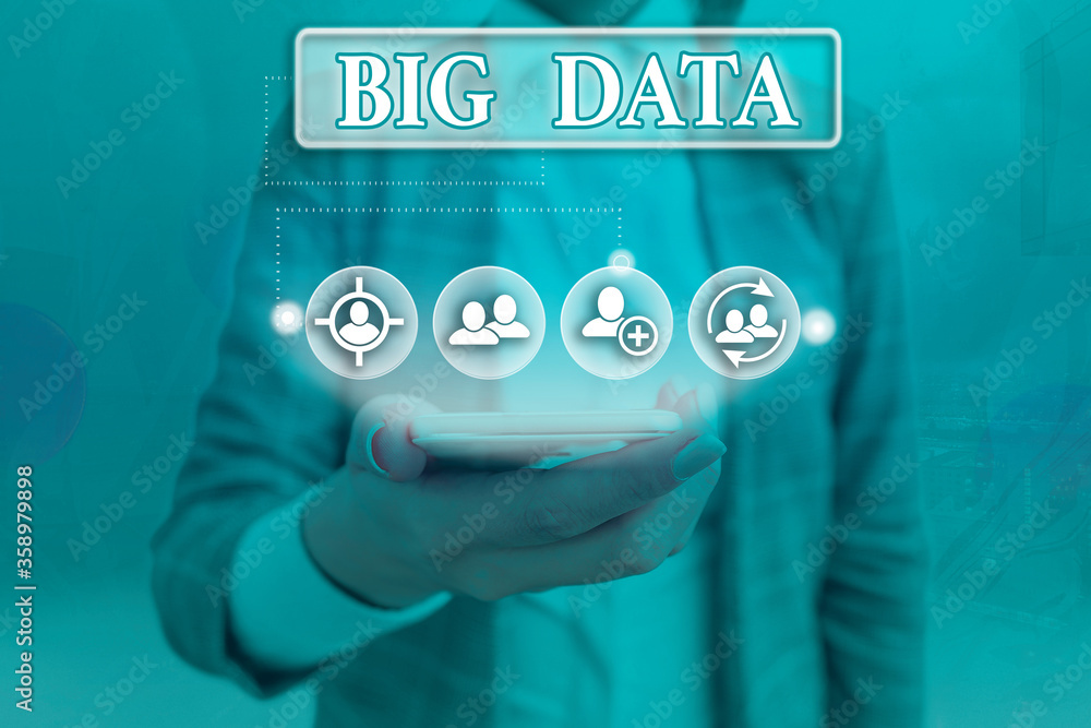 Poster text sign showing big data. business photo showcasing dealing with the accessibility of extremely la